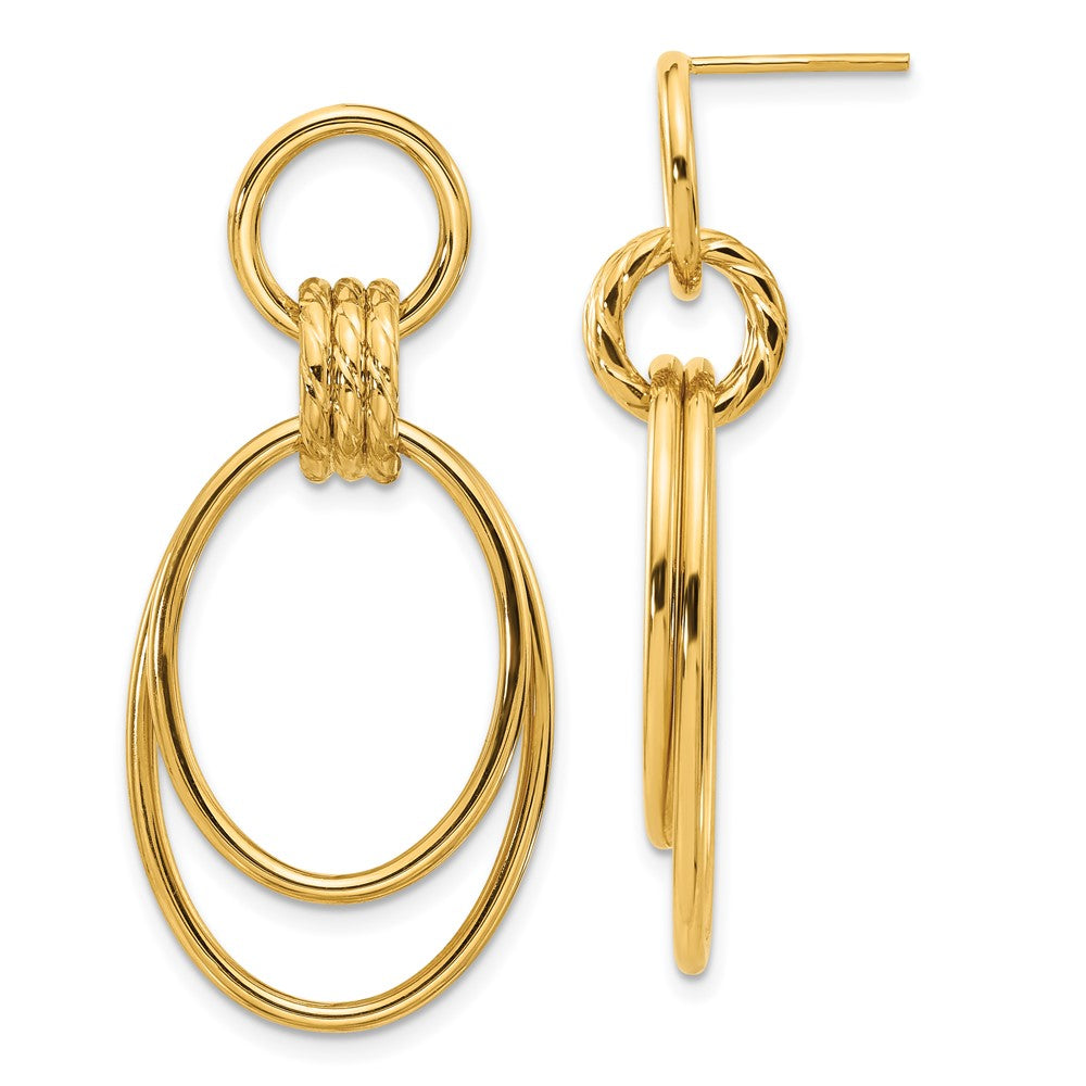 14k Yellow Gold 19.5 mm Polished and Textured Dangle Post Earrings (2.55 grams)