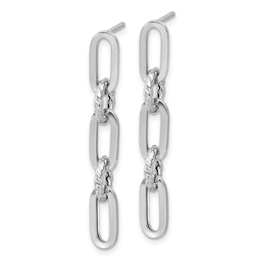 14k White Gold 7.9 mm Polish and Twisted Chain Link Dangle Post Earrings (2.16 grams)