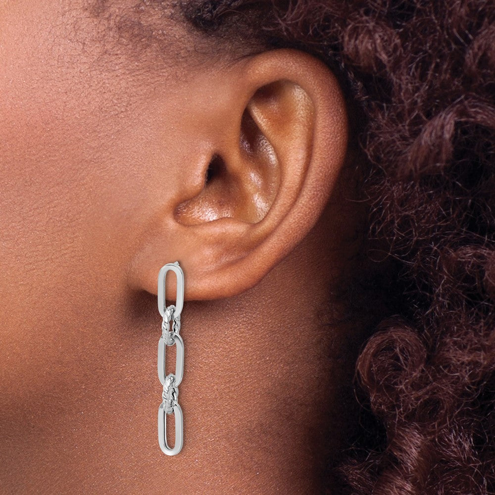 14k White Gold 7.9 mm Polish and Twisted Chain Link Dangle Post Earrings (2.16 grams)