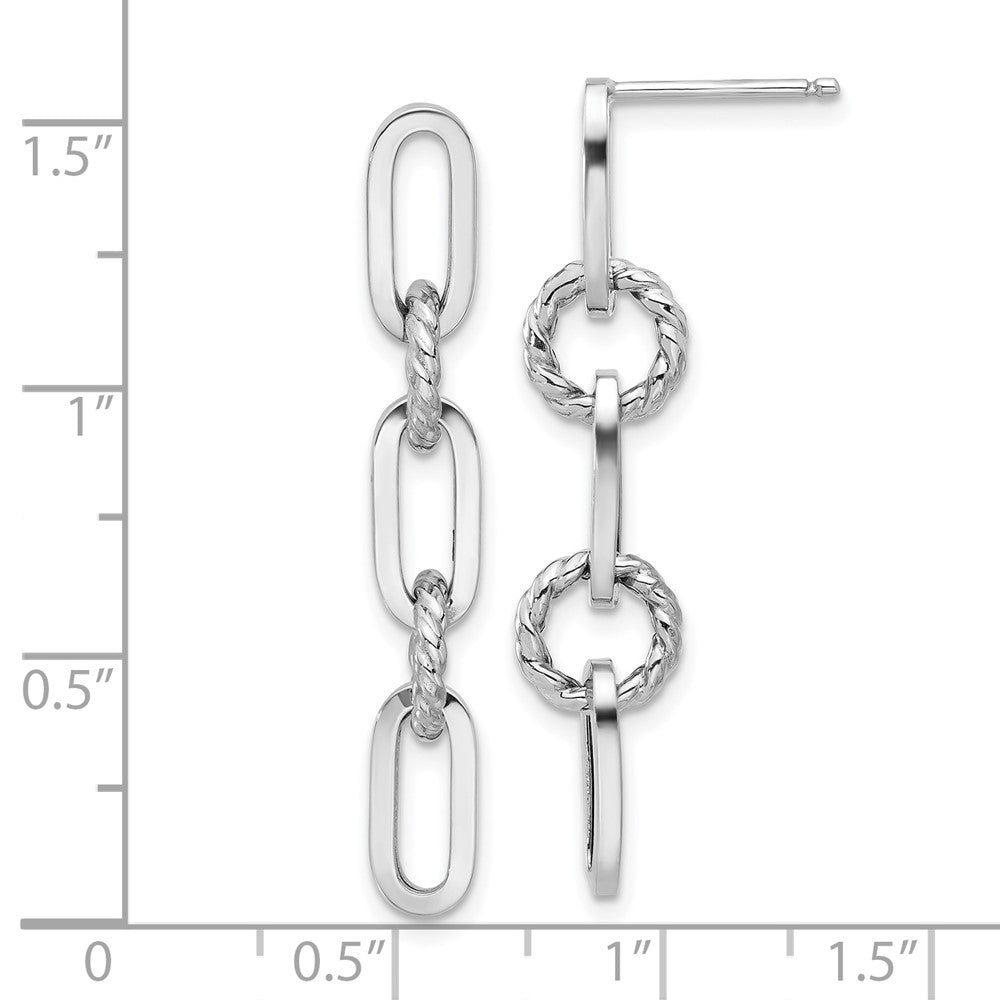 14k White Gold 7.9 mm Polish and Twisted Chain Link Dangle Post Earrings (2.16 grams)