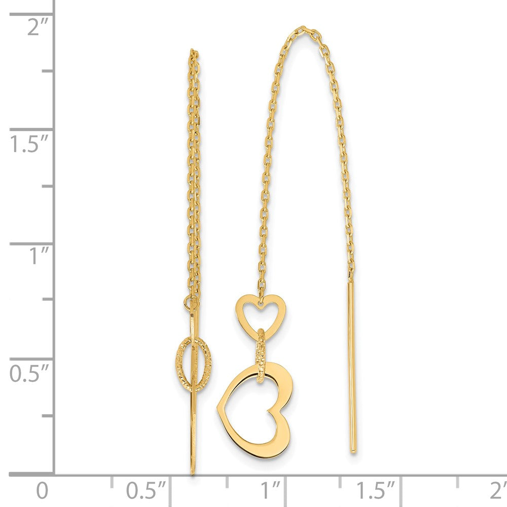 14k Yellow Gold 11.4 mm Polished Hearts Dangle Threader Earrings (1.26 grams)
