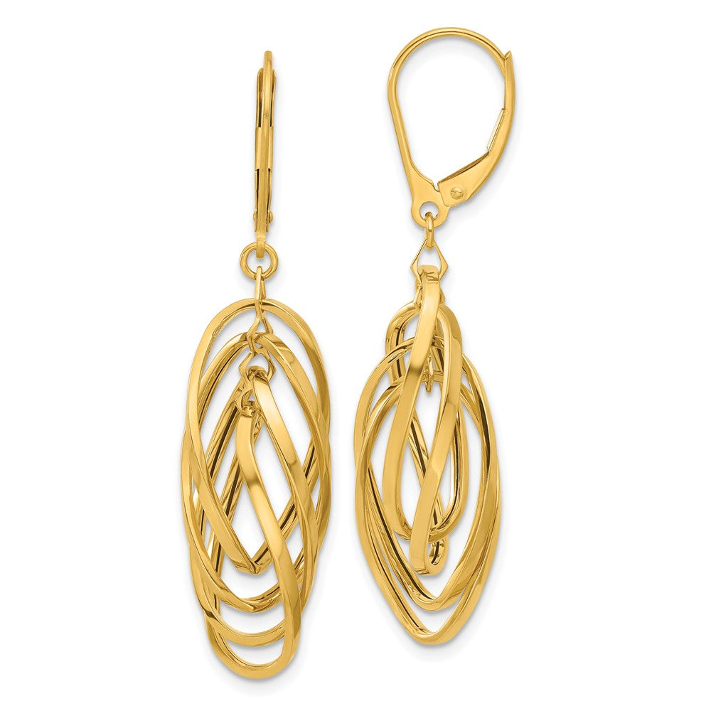 14k Yellow Gold 12.5 mm Polished Oval Twisted Dangle Leverback Earrings (2.58 grams)