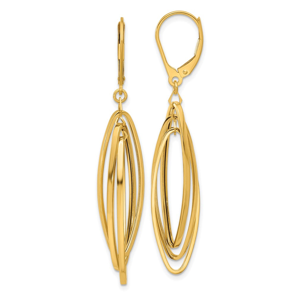 14k Yellow Gold 9.5 mm Polished Oval Twisted Dangle Leverback Earrings (2.57 grams)