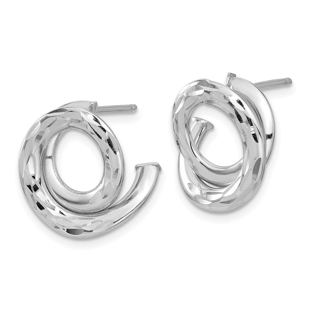 14k White Gold 14.8 mm Polish and Diamond-cut Intertwined Circle Post Earrings (2.46 grams)