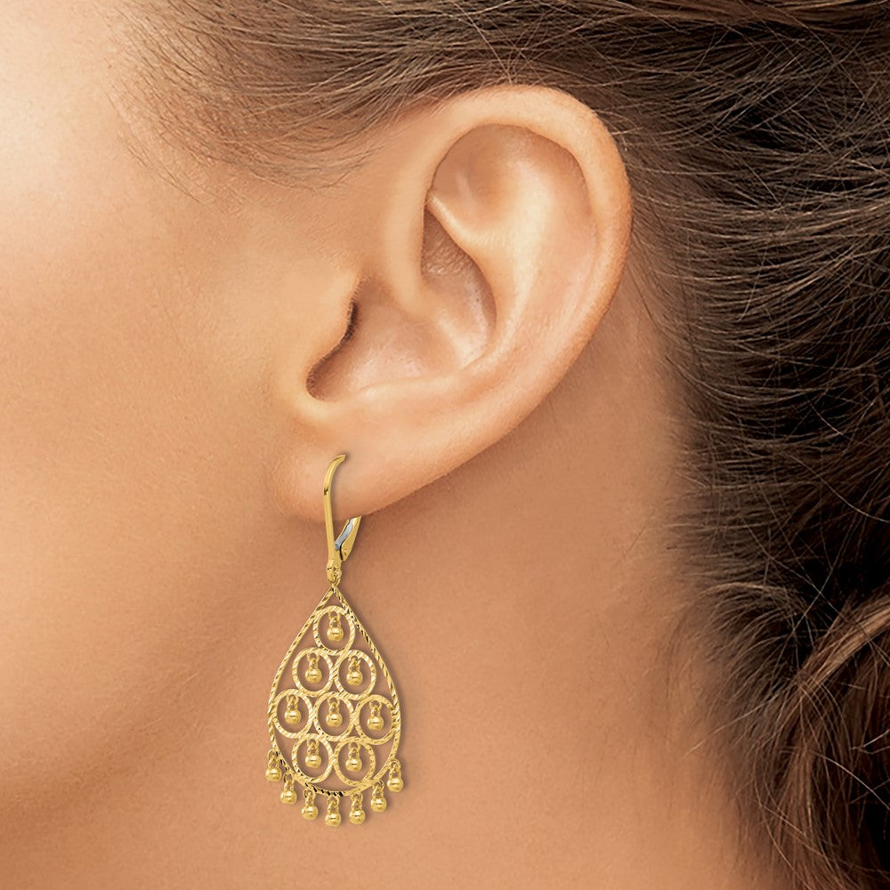 14k Yellow Gold 18.5 mm Polished and Diamond-cut Chandelier Style Dangle Earrings (3.01 grams)
