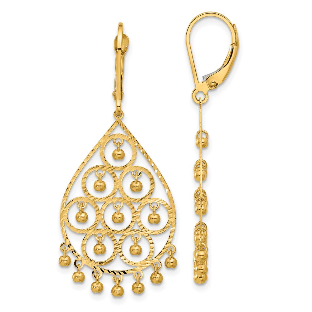 14k Yellow Gold 18.5 mm Polished and Diamond-cut Chandelier Style Dangle Earrings (3.01 grams)