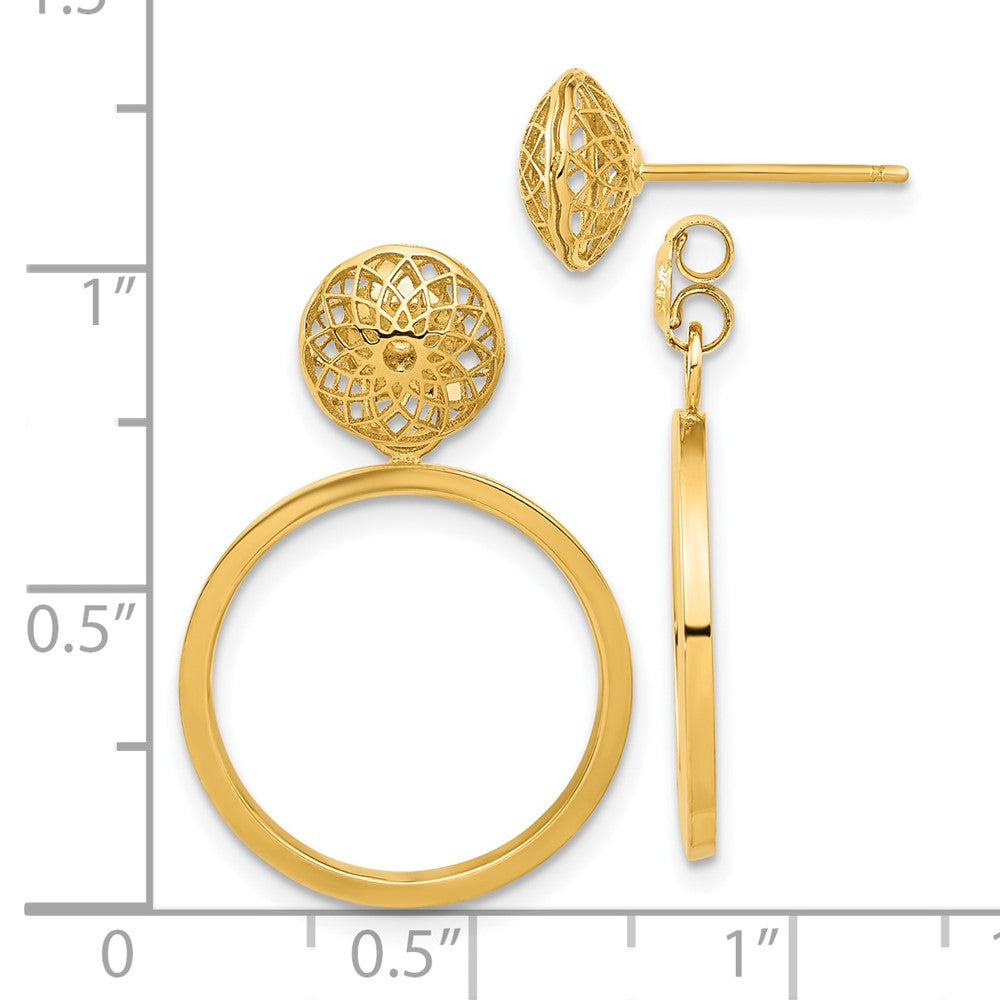 14k Yellow Gold 18.25 mm Polished Cut Out Hollow Dangle Circle Post Earrings (1.47 grams)