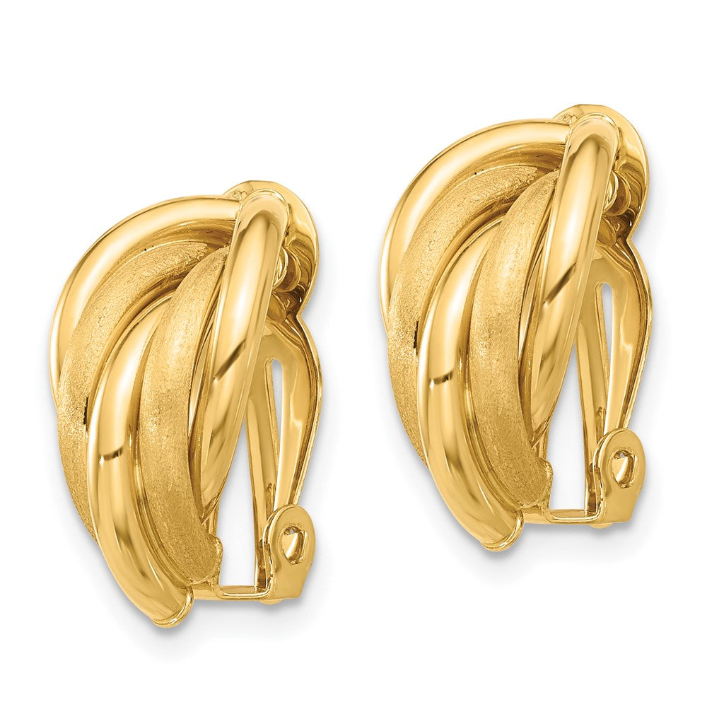 14k Yellow Gold 10 mm Polished and Satin Omega Clip Non-pierced Earrings (3.33 grams)