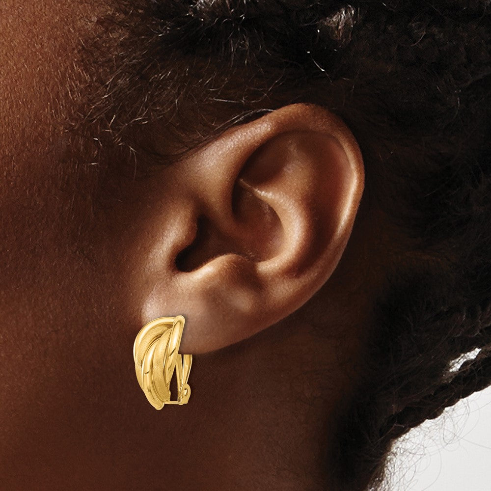 14k Yellow Gold 10 mm Polished and Satin Omega Clip Non-pierced Earrings (3.33 grams)