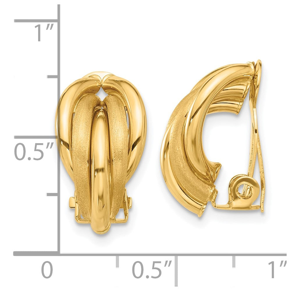 14k Yellow Gold 10 mm Polished and Satin Omega Clip Non-pierced Earrings (3.33 grams)
