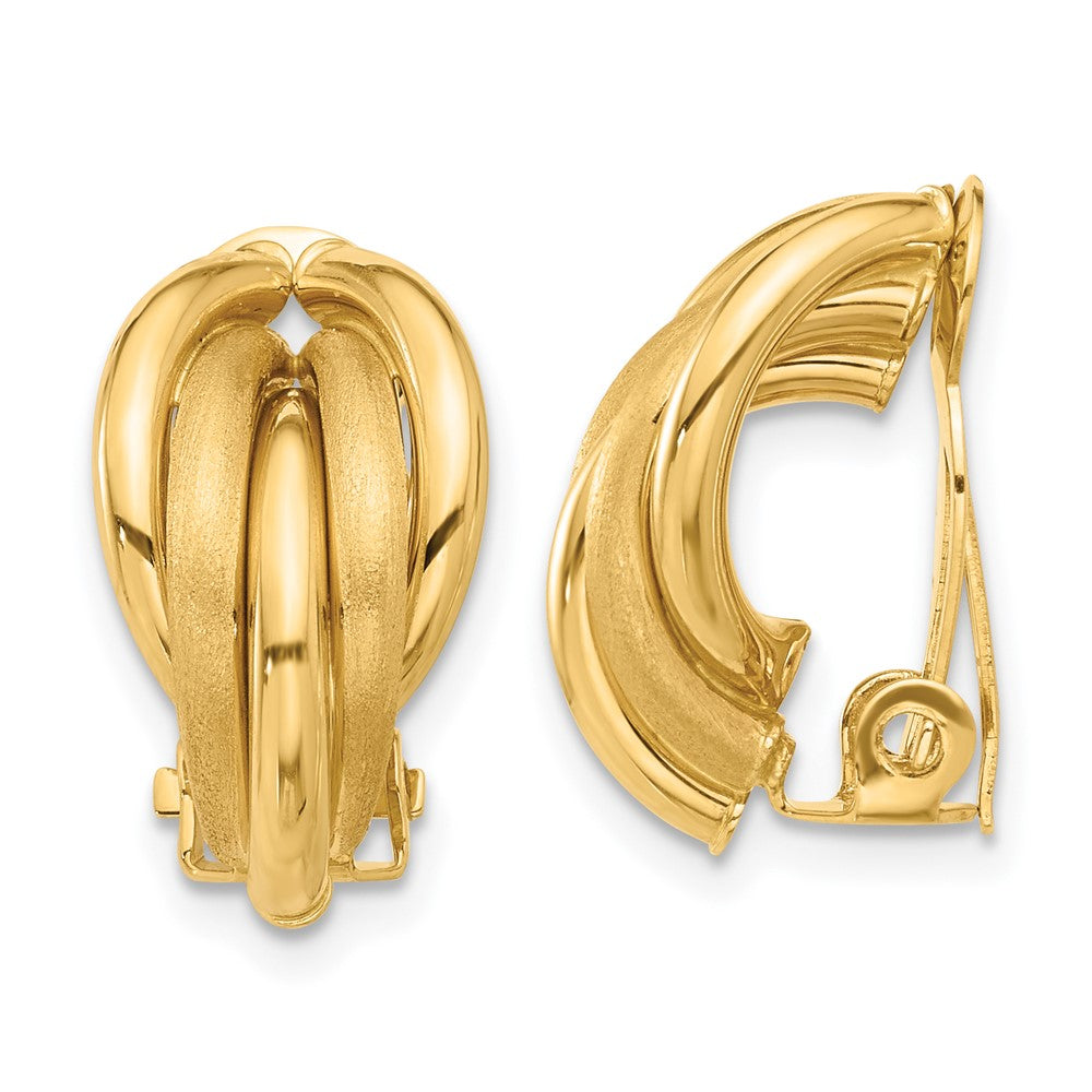 14k Yellow Gold 10 mm Polished and Satin Omega Clip Non-pierced Earrings (3.33 grams)
