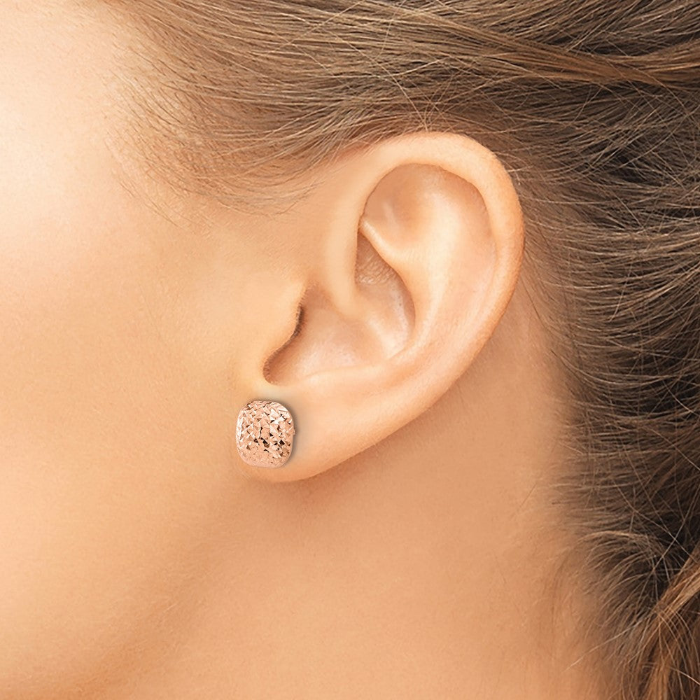 14k Rose Gold 10.1 mm Puffed Square Post Earrings (1.39 grams)