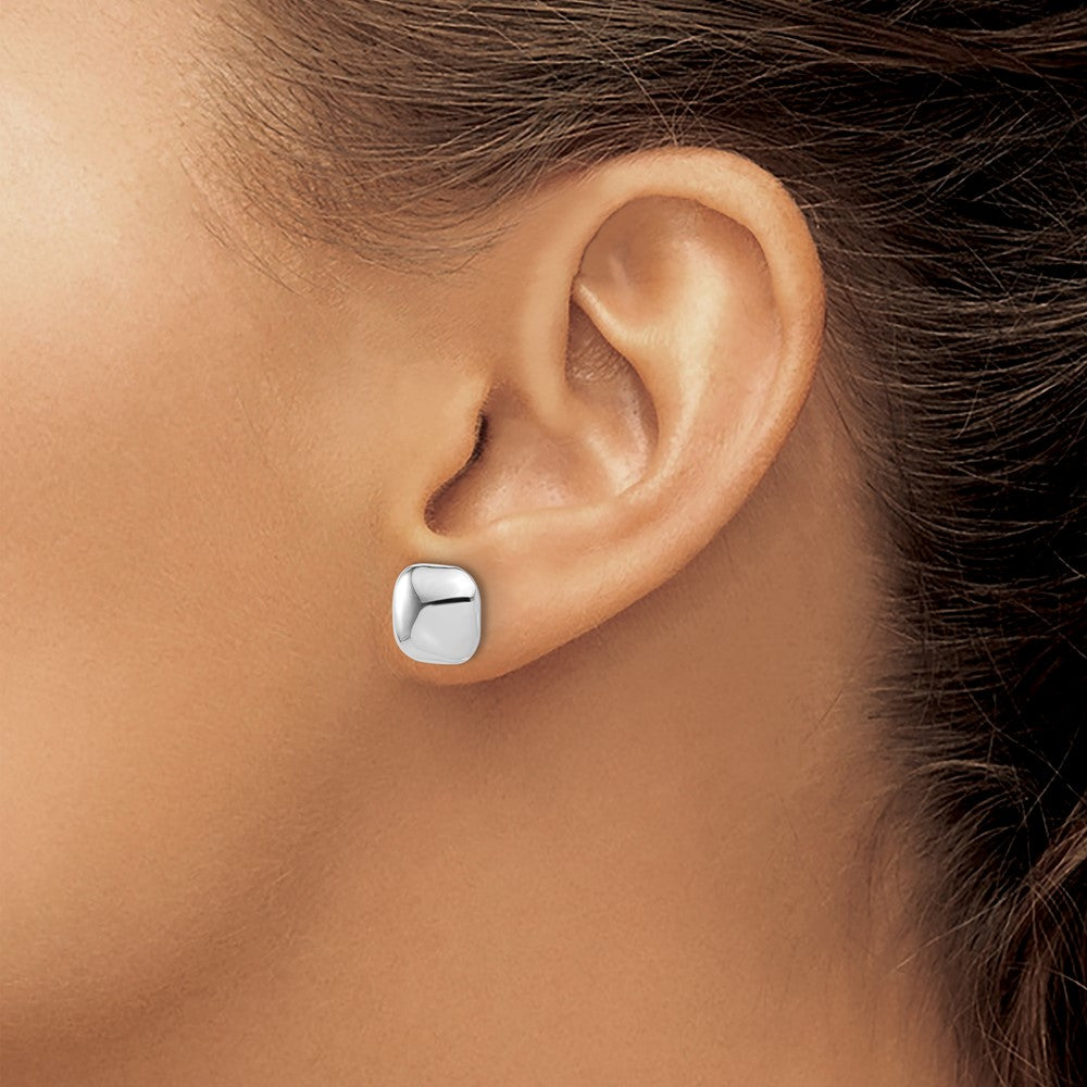 14k White Gold 10.1 mm Puffed Square Post Earrings (1.58 grams)
