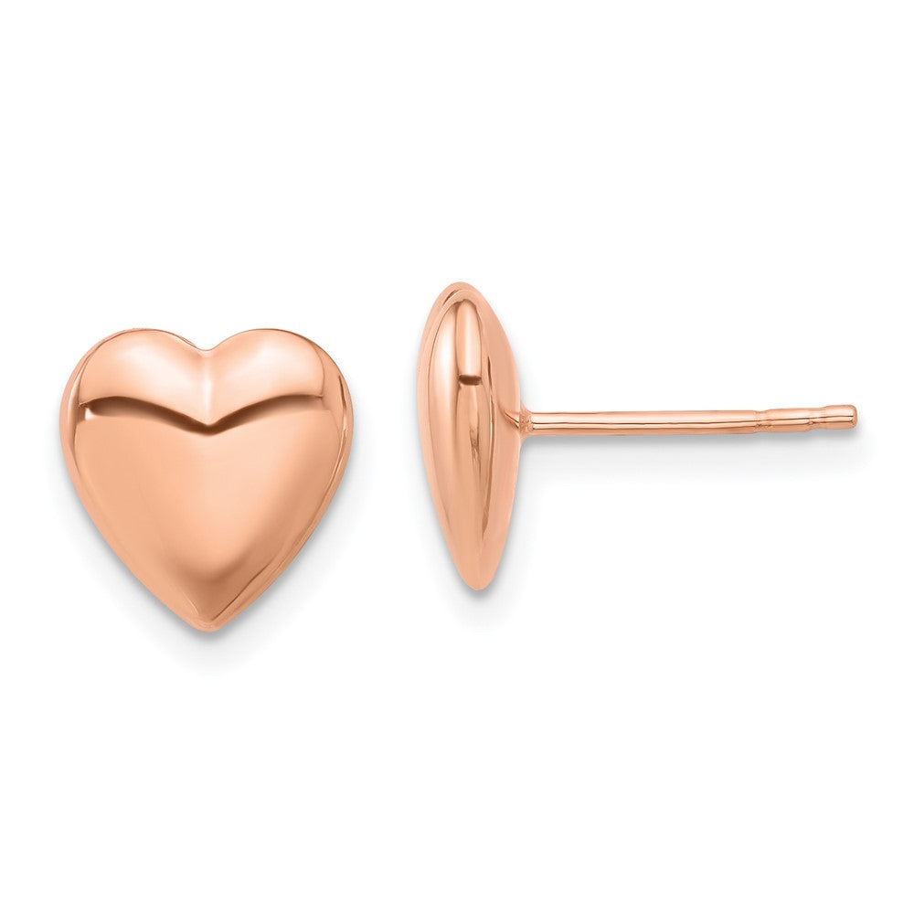 14k Rose Gold 9.5 mm Rose Gold Polished Puffed Heart Post Earrings (1.11 grams)