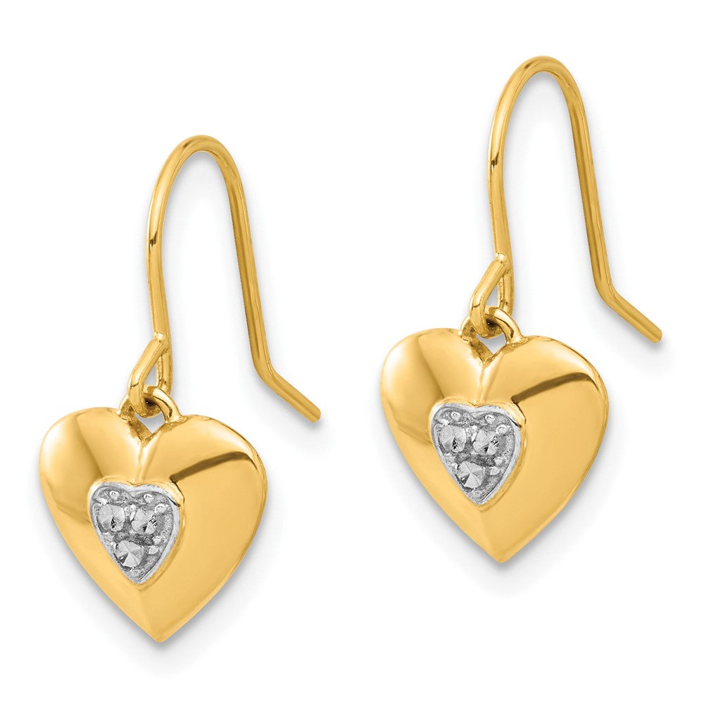 14k Yellow & Rhodium 9.75 mm D/C Heart Dangle Earrings (2.48 grams)