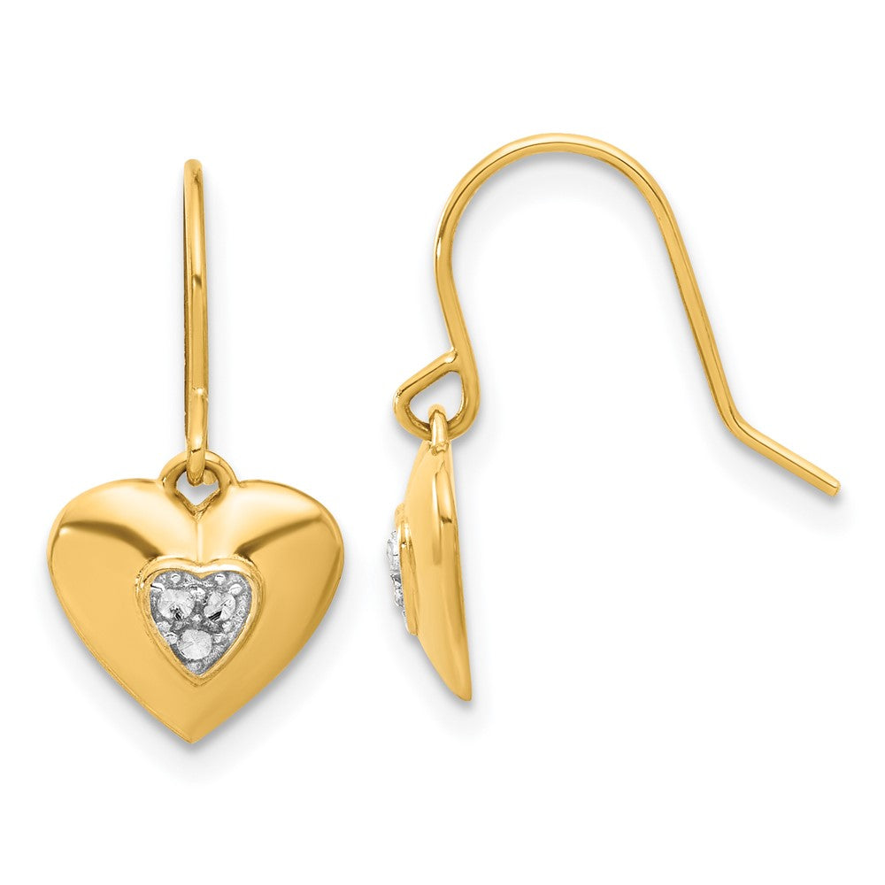 14k Yellow & Rhodium 9.75 mm D/C Heart Dangle Earrings (2.48 grams)