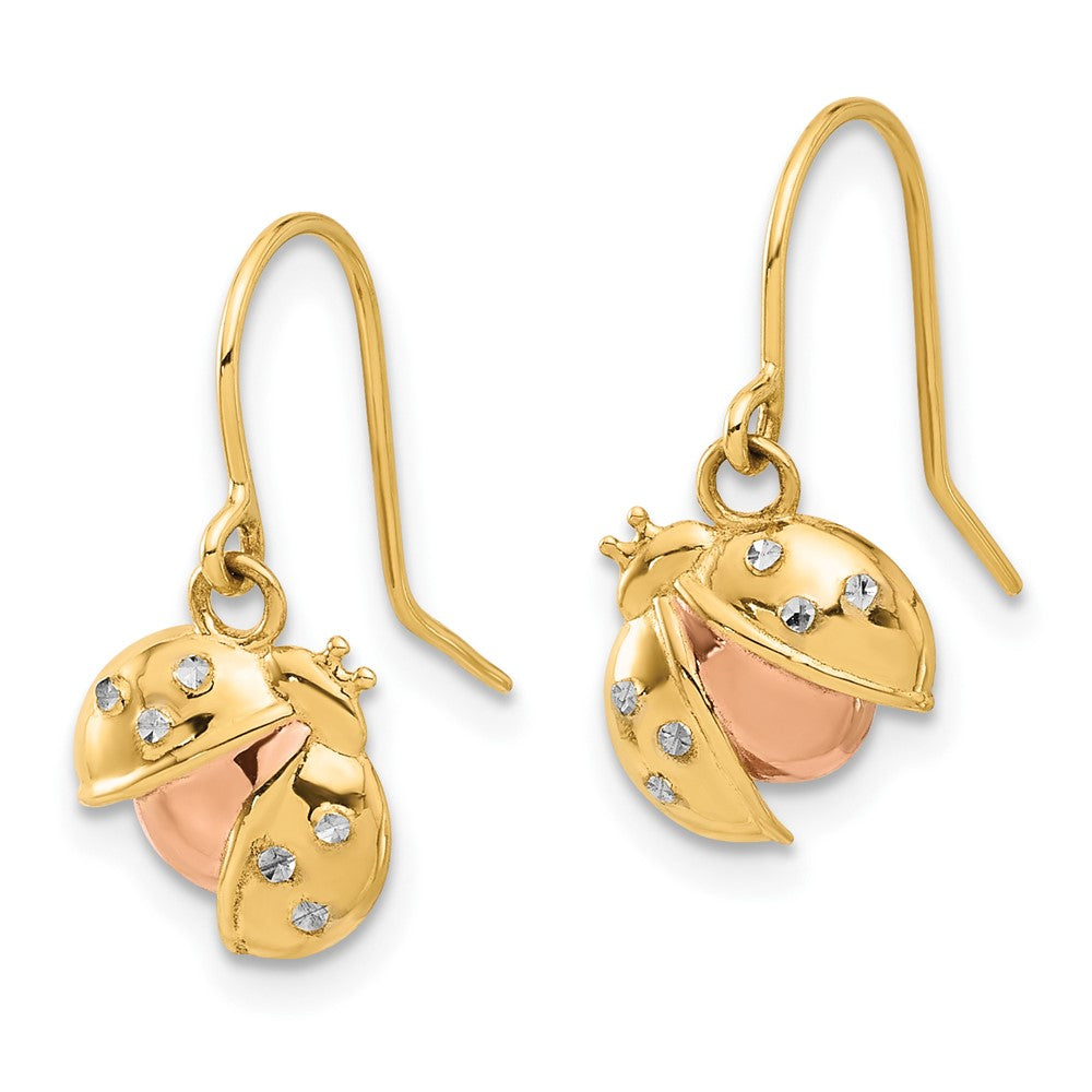 14k Yellow & Rhodium 8.9 mm D/C Ladybug Dangle Earrings (2.2 grams)