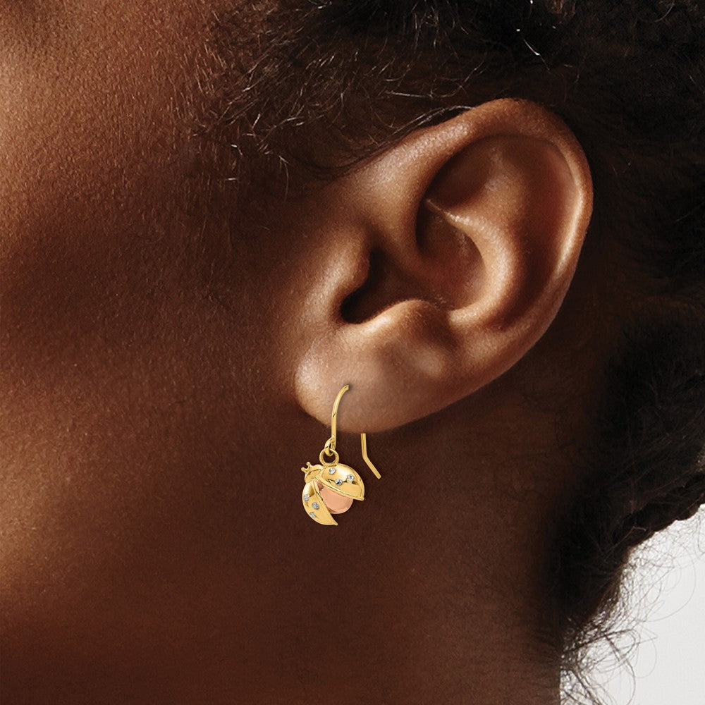 14k Yellow & Rhodium 8.9 mm D/C Ladybug Dangle Earrings (2.2 grams)
