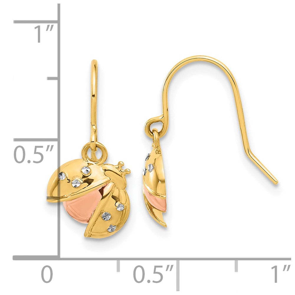 14k Yellow & Rhodium 8.9 mm D/C Ladybug Dangle Earrings (2.2 grams)