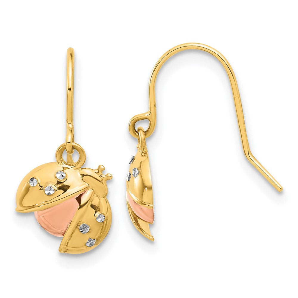 14k Yellow & Rhodium 8.9 mm D/C Ladybug Dangle Earrings (2.2 grams)