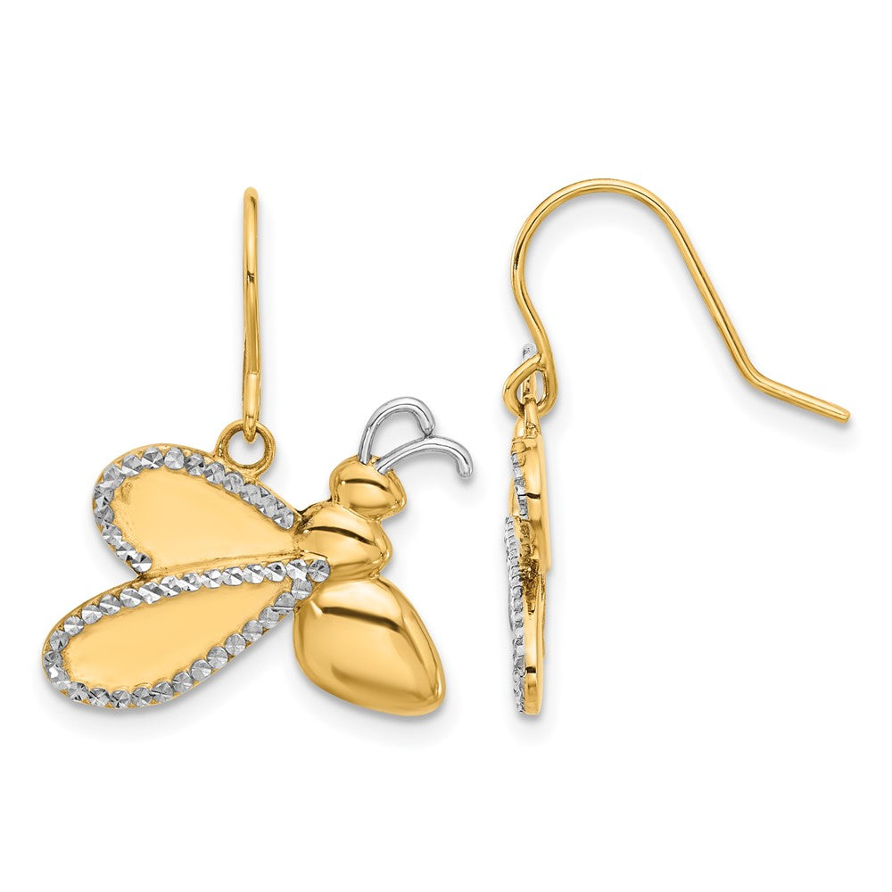 14k Yellow & Rhodium 21 mm D/C Bee Dangle Earrings (4.09 grams)