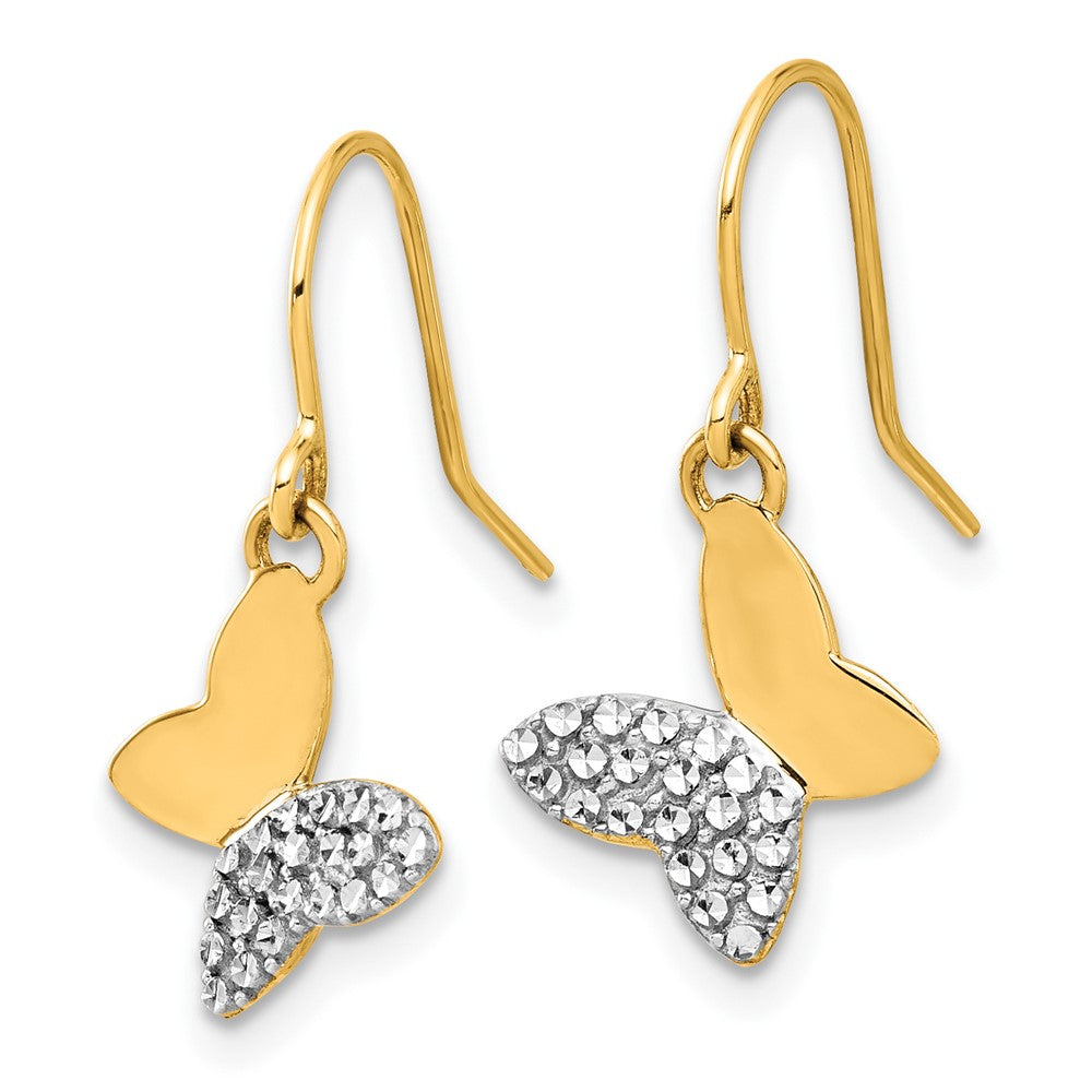 14k Yellow & Rhodium 11 mm D/C Butterfly Dangle Earrings (2.22 grams)