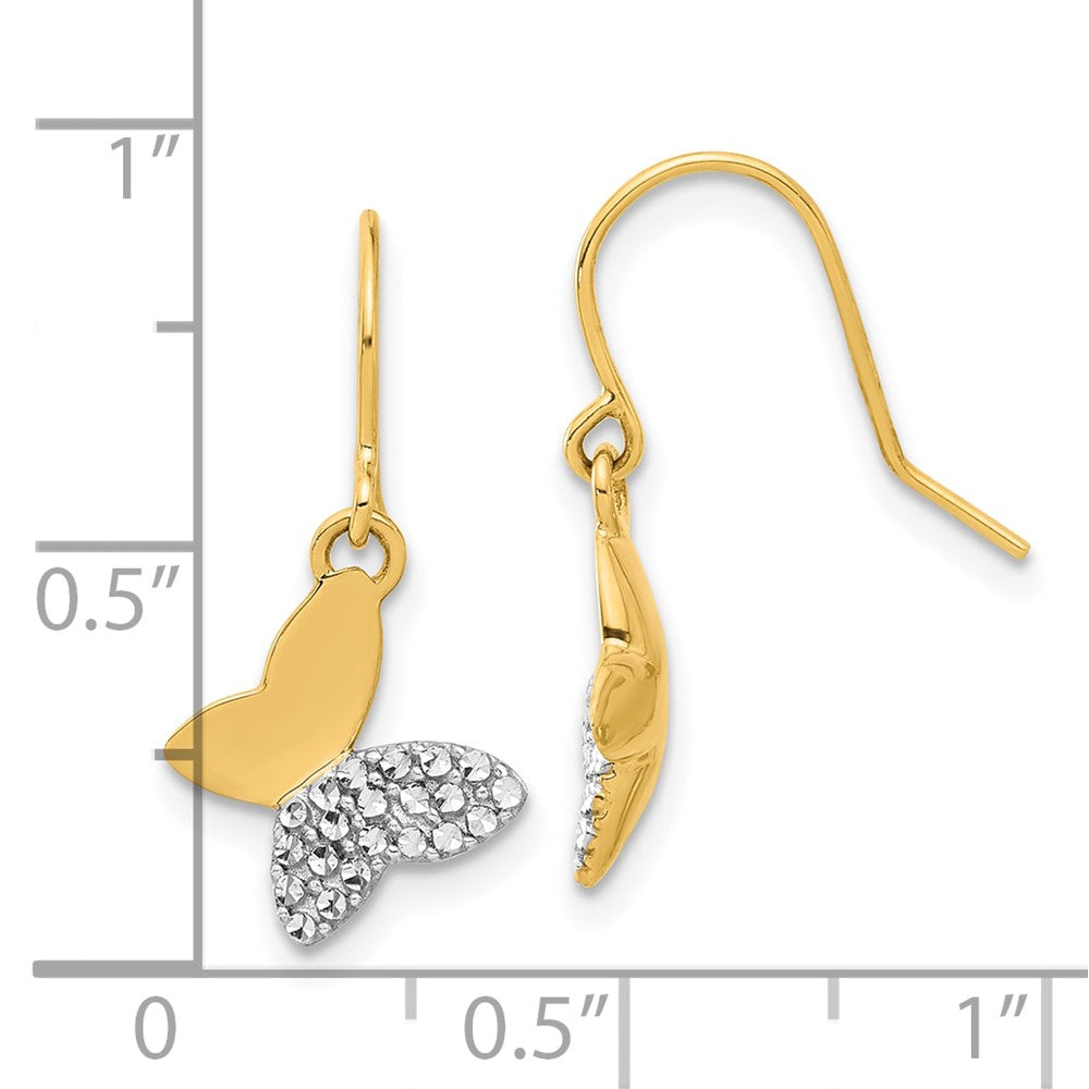 14k Yellow & Rhodium 11 mm D/C Butterfly Dangle Earrings (2.22 grams)