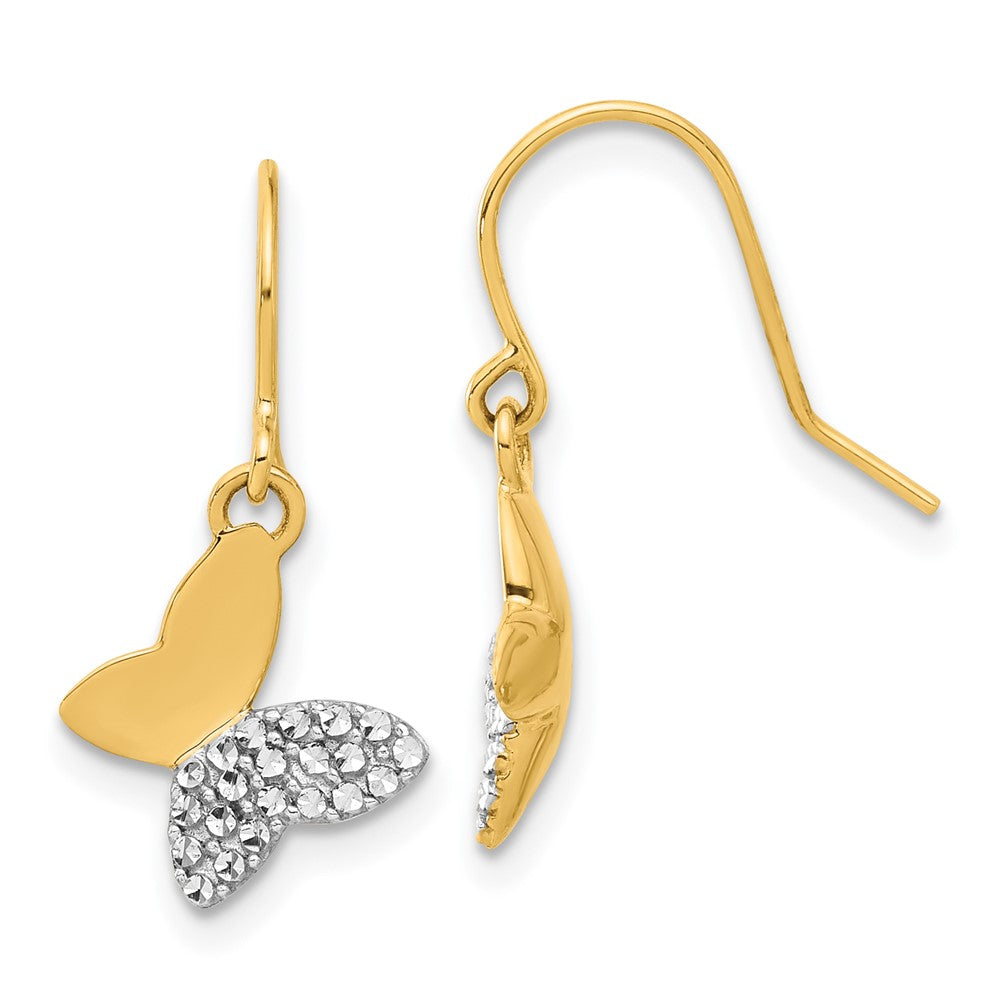 14k Yellow & Rhodium 11 mm D/C Butterfly Dangle Earrings (2.22 grams)