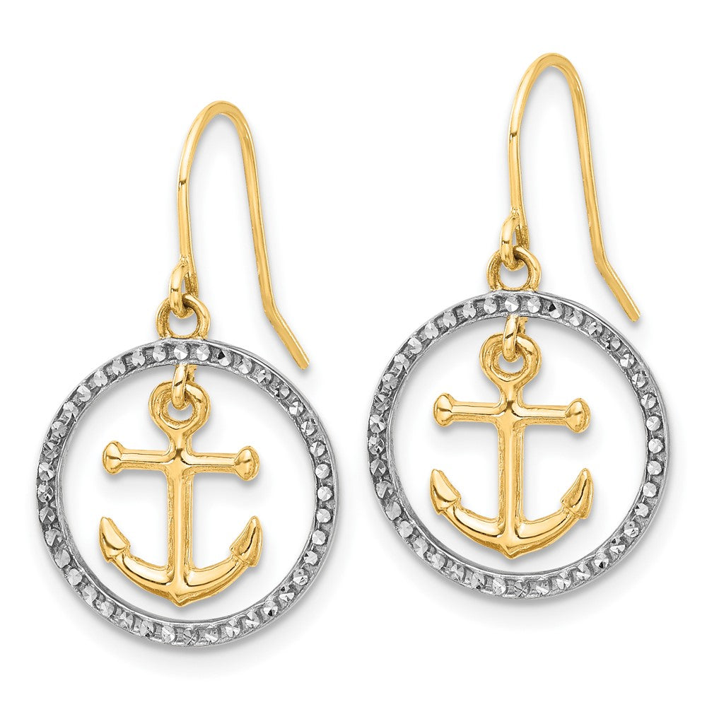 14k Yellow & Rhodium 14.5 mm D/C Anchor Dangle in Circle Dangle Earrings (2.39 grams)