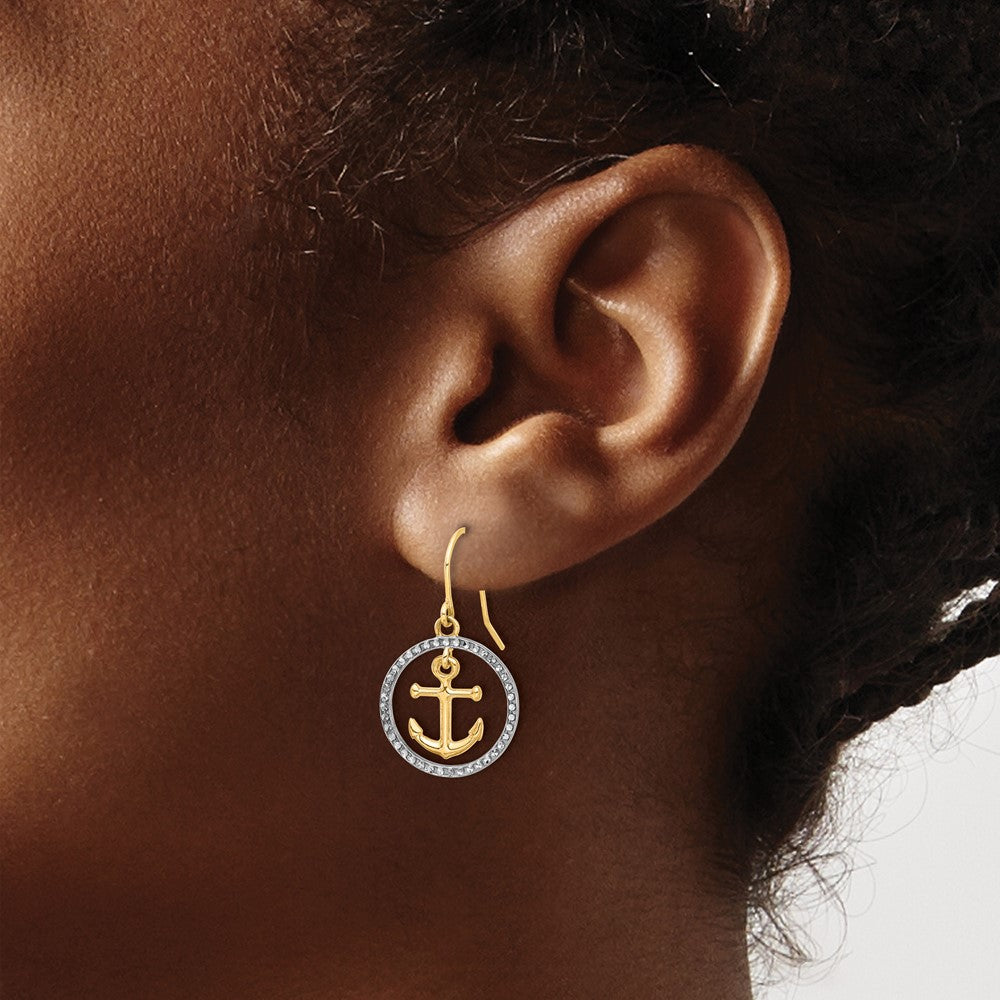 14k Yellow & Rhodium 14.5 mm D/C Anchor Dangle in Circle Dangle Earrings (2.39 grams)
