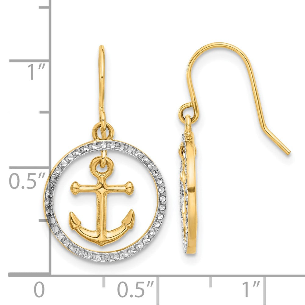 14k Yellow & Rhodium 14.5 mm D/C Anchor Dangle in Circle Dangle Earrings (2.39 grams)