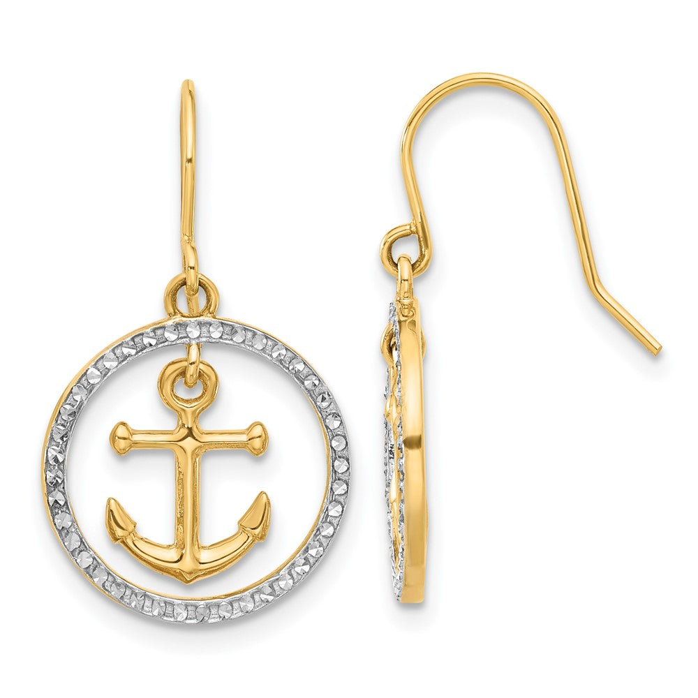 14k Yellow & Rhodium 14.5 mm D/C Anchor Dangle in Circle Dangle Earrings (2.39 grams)