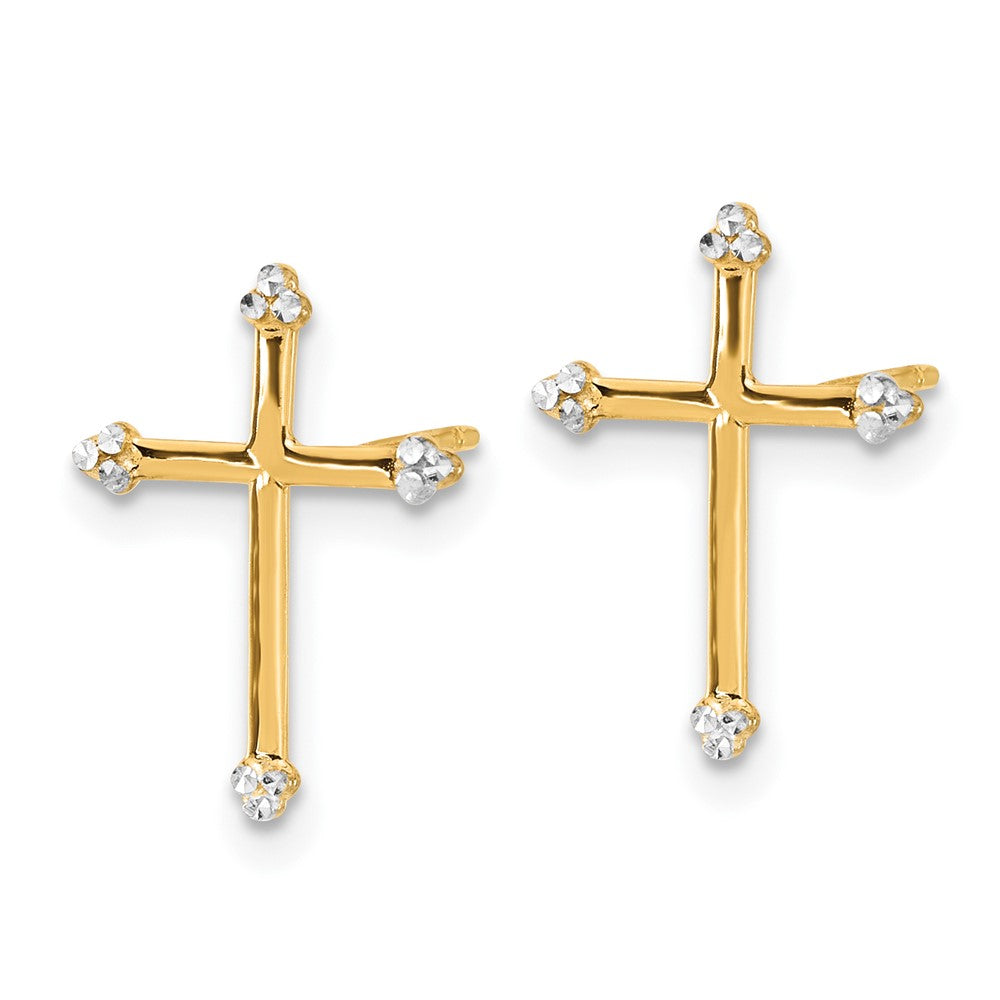 14k Yellow & Rhodium 10.6 mm D/C Cross Post Earrings (0.75 grams)