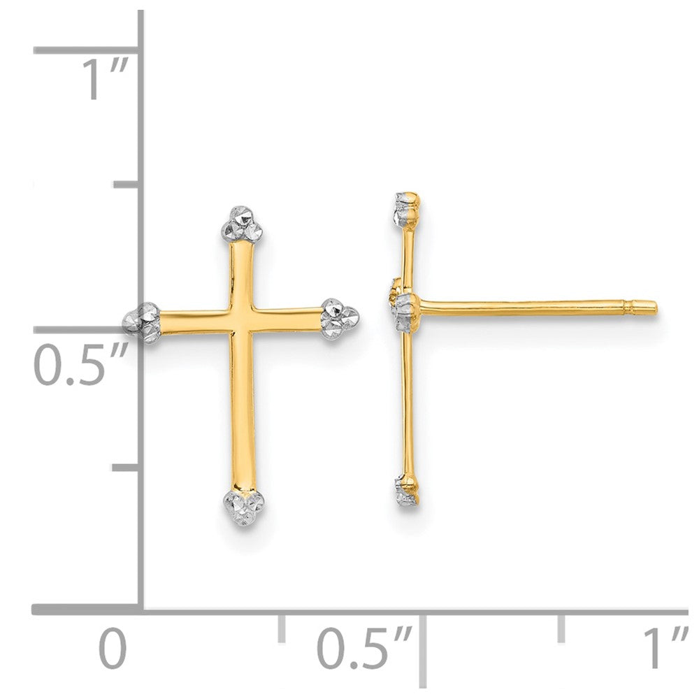 14k Yellow & Rhodium 10.6 mm D/C Cross Post Earrings (0.75 grams)