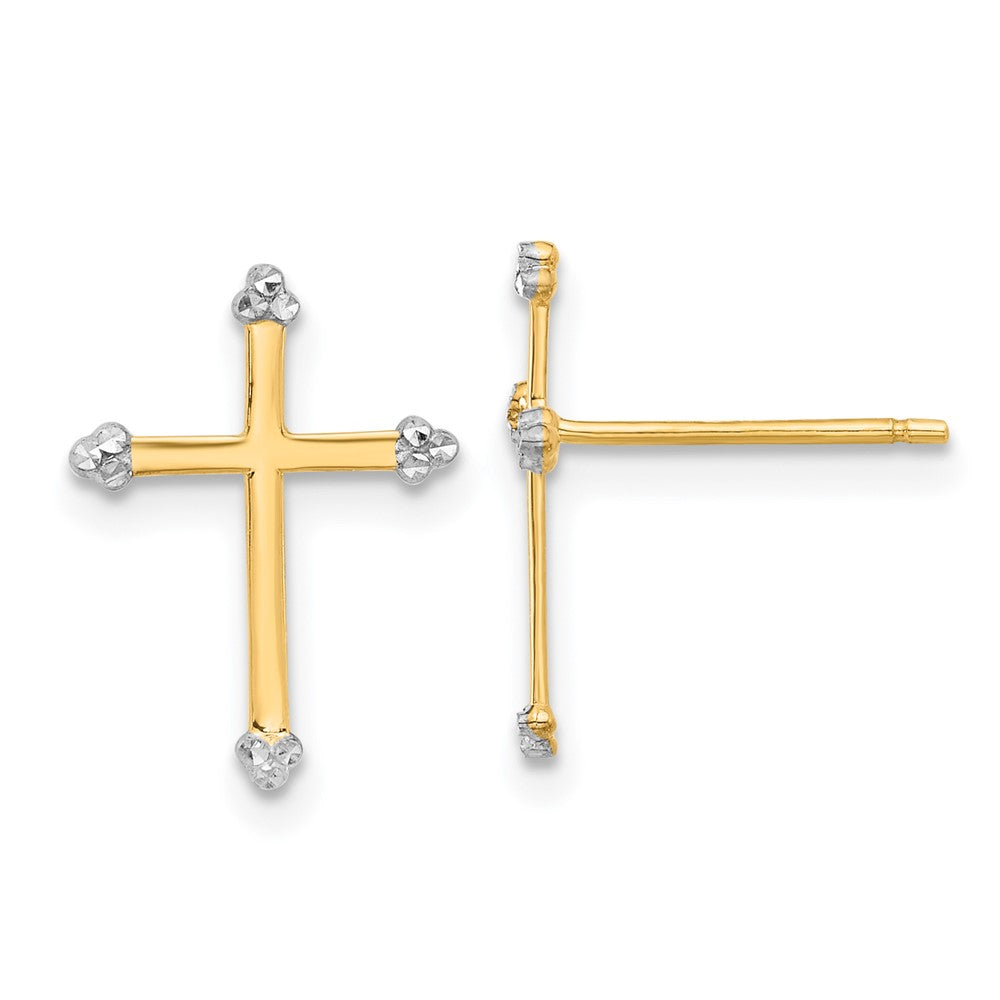 14k Yellow & Rhodium 10.6 mm D/C Cross Post Earrings (0.75 grams)