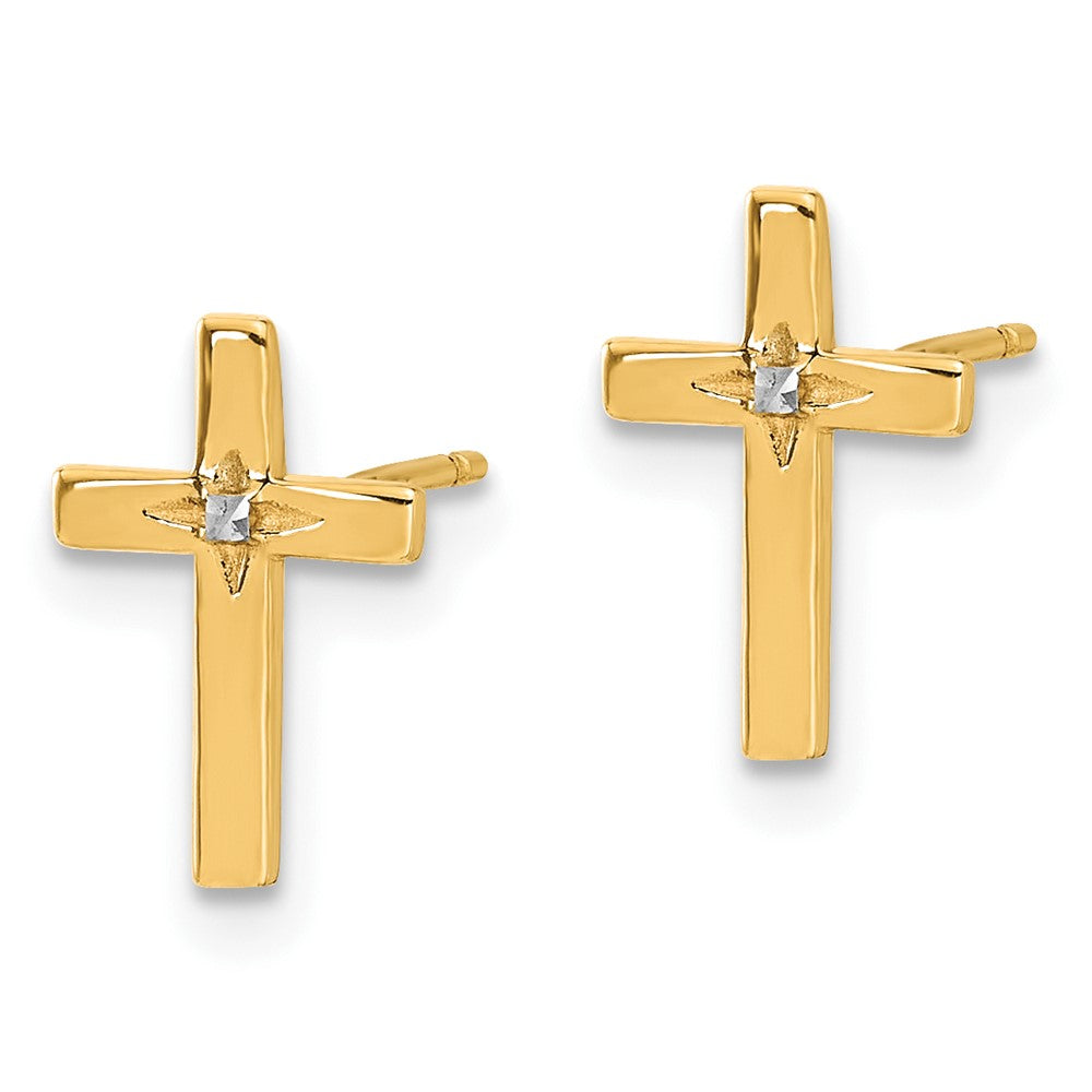 14k Yellow & Rhodium 7.7 mm Cross Post Earrings (1.03 grams)
