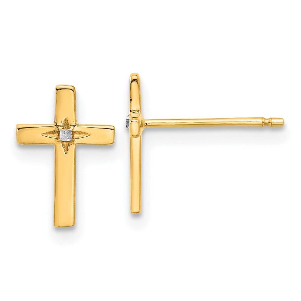 14k Yellow & Rhodium 7.7 mm Cross Post Earrings (1.03 grams)
