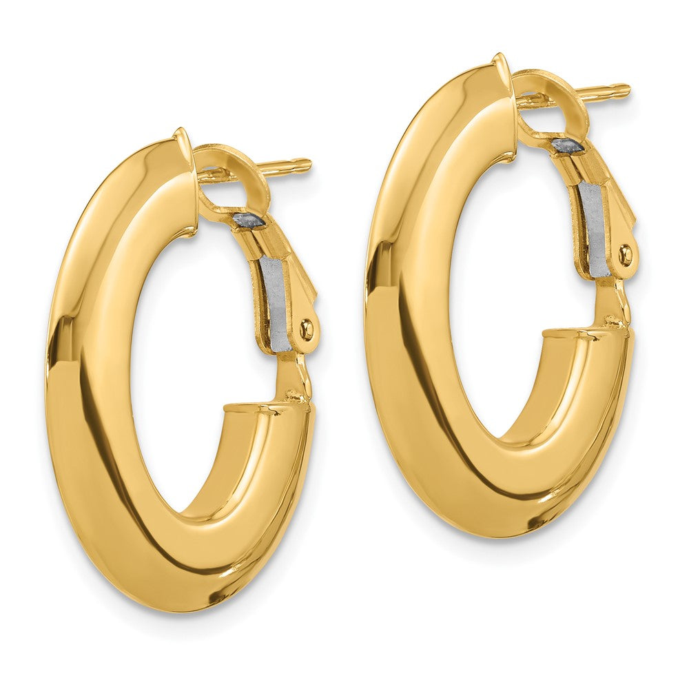 14k Yellow Gold 21.8 mm Polished Knife Edge Oval Hoop Omega Back Earrings (3.16 grams)