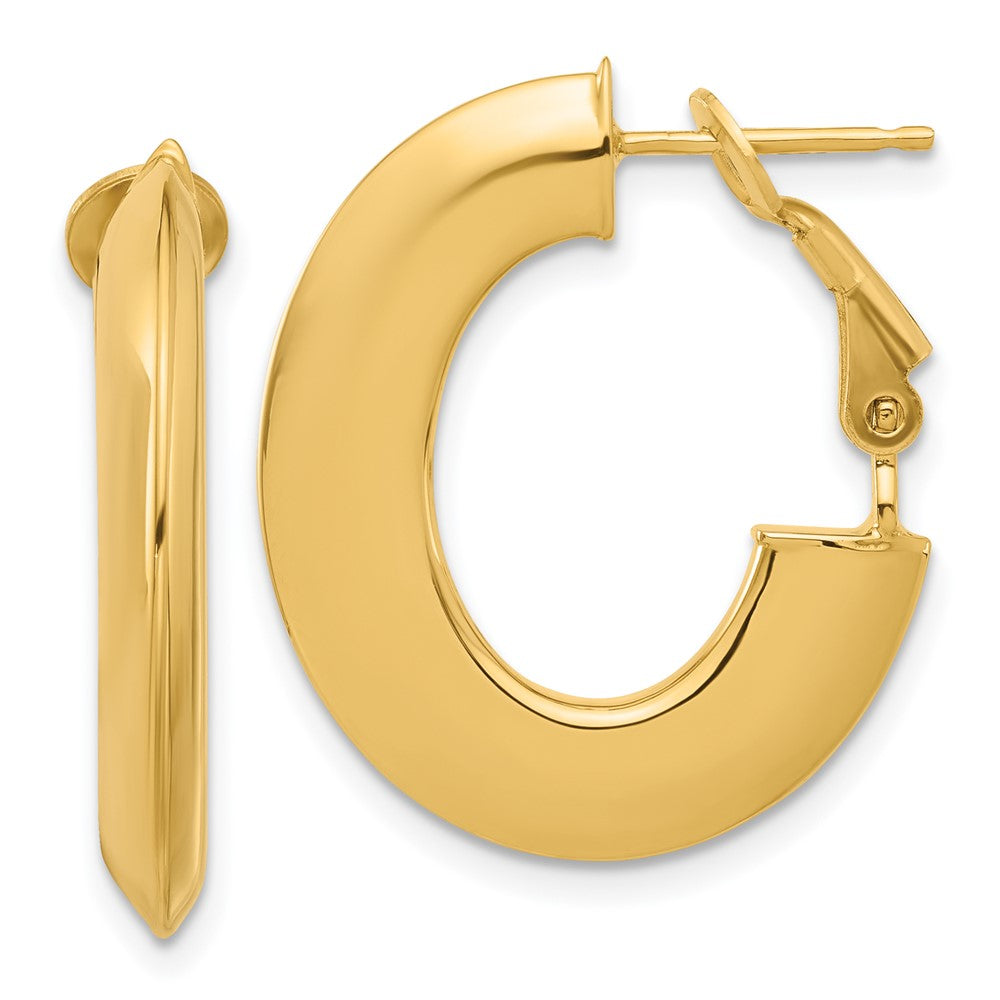14k Yellow Gold 21.8 mm Polished Knife Edge Oval Hoop Omega Back Earrings (3.16 grams)