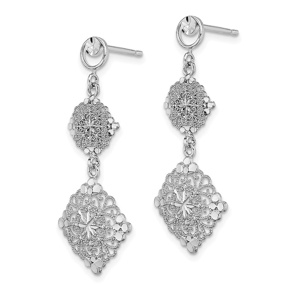 14k White Gold 15 mm D/C Filigree Medallion Drop Earrings (2.26 grams)