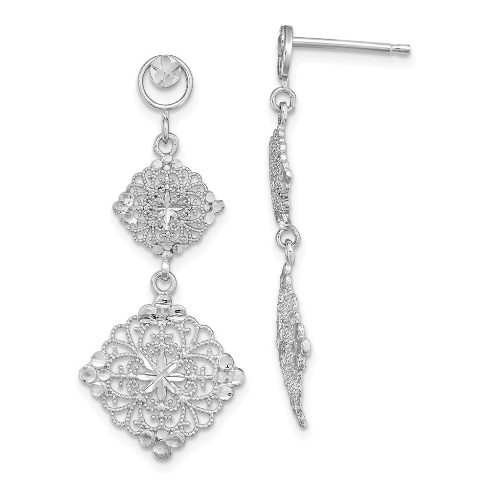 14k White Gold 15 mm D/C Filigree Medallion Drop Earrings (2.26 grams)
