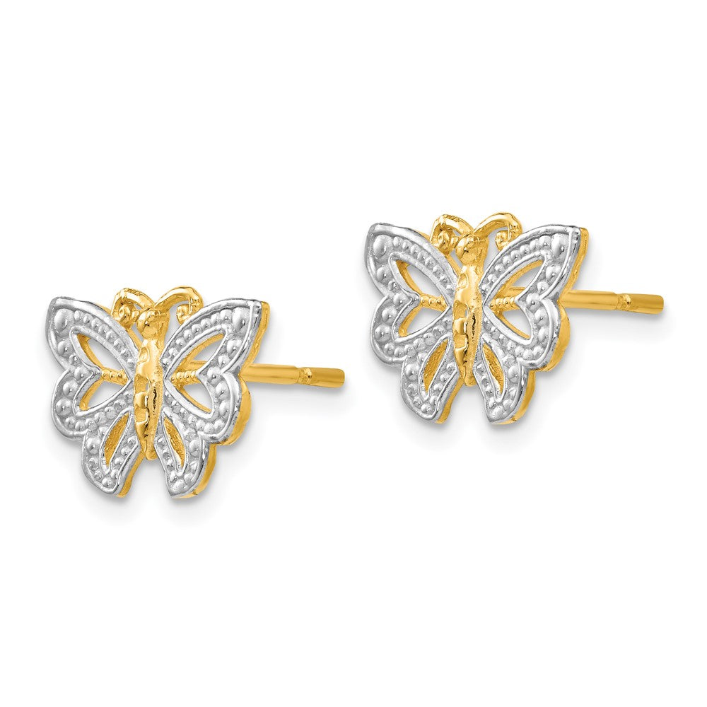 14k Yellow & Rhodium 12 mm Butterfly Post Earrings (1.75 grams)