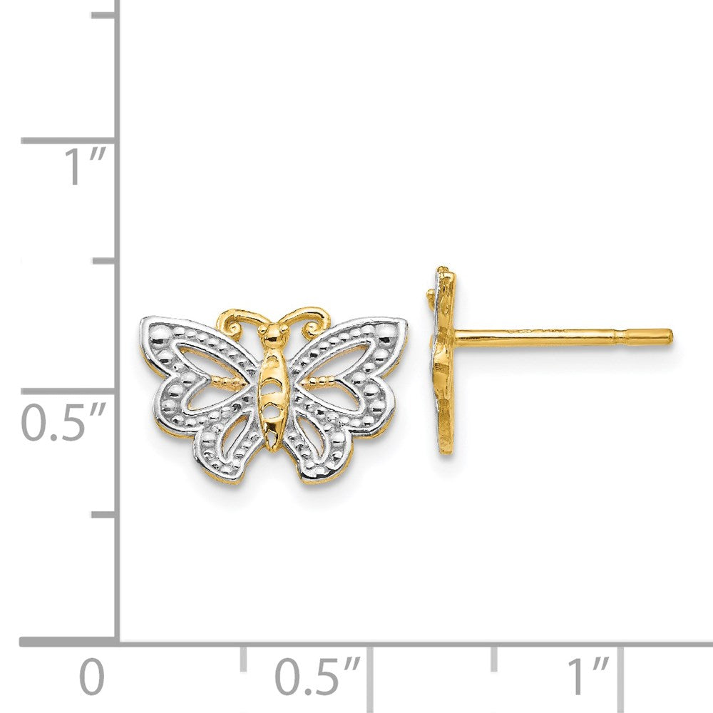 14k Yellow & Rhodium 12 mm Butterfly Post Earrings (1.75 grams)