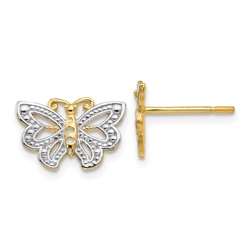 14k Yellow & Rhodium 12 mm Butterfly Post Earrings (1.75 grams)