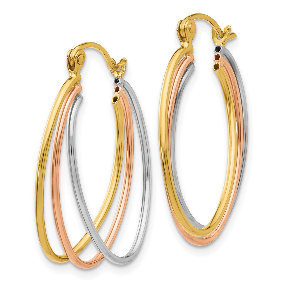 14k Tri-Color 4 mm Tri Color Hoop Earrings (1.6 grams)