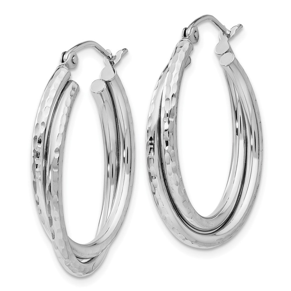 14k White Gold 5 mm Diamond-cut Polished Oval Hoop Earring (2.37 grams)