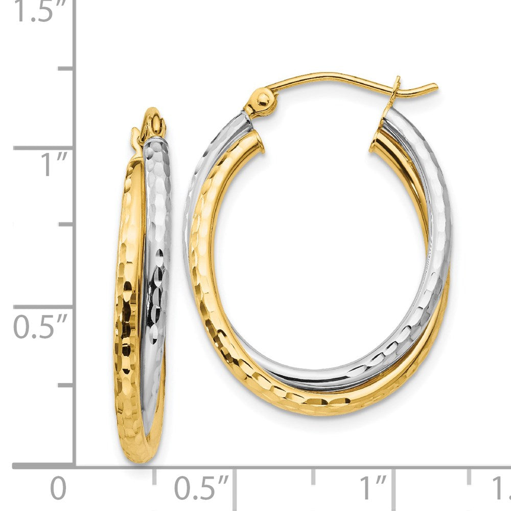 14k Two-tone 5 mm Diamond-cut Polished Oval Hoop Earring (2.53 grams)