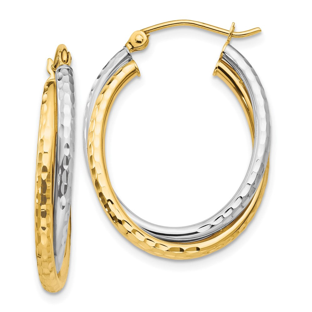 14k Two-tone 5 mm Diamond-cut Polished Oval Hoop Earring (2.53 grams)