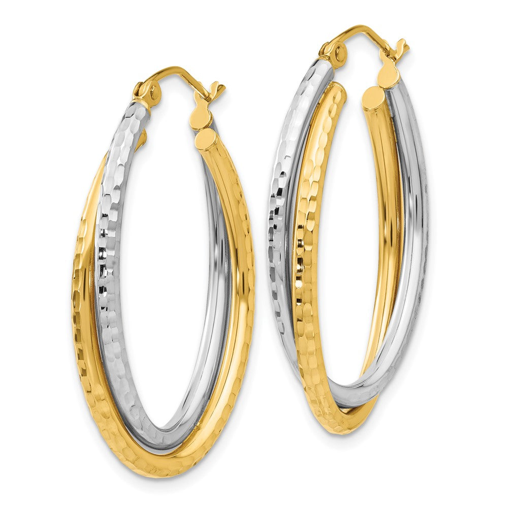 14k Two-tone 20 mm Diamond-cut Polished Oval Hoop Earring (2.57 grams)