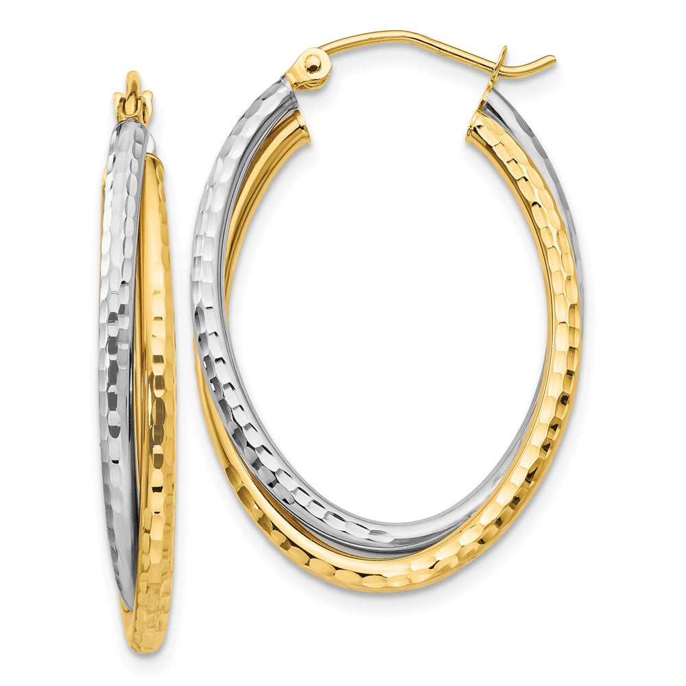 14k Two-tone 20 mm Diamond-cut Polished Oval Hoop Earring (2.57 grams)